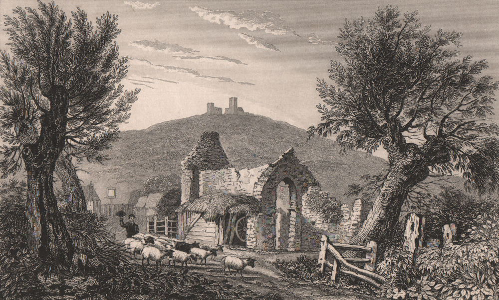 St Mary's Church ruins, West Hythe, Kent. Lympne church & castle. SHEPHERD 1829